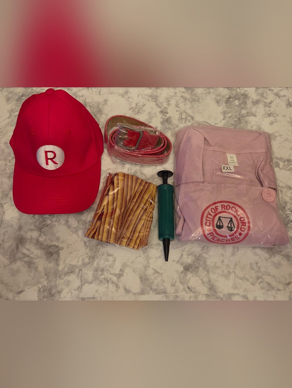 Women's  XXL Baseball Costume, Pink Dress with Belt and Cap